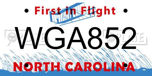 WGA852 North Carolina License Plate
