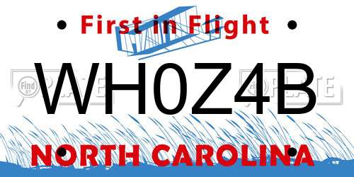 WH0Z4B North Carolina License Plate
