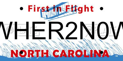 WHER2N0W North Carolina License Plate
