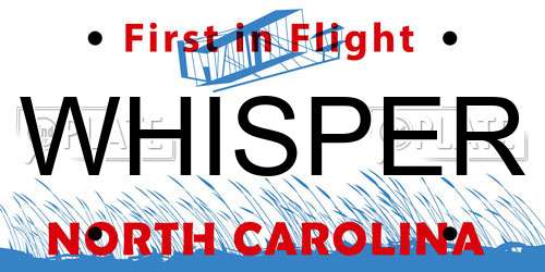 WHISPER North Carolina License Plate