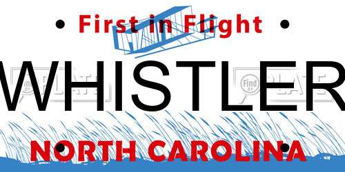 WHISTLER North Carolina License Plate