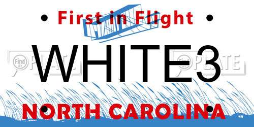 WHITE3 North Carolina License Plate