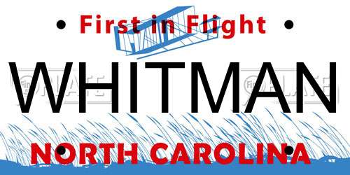 WHITMAN North Carolina License Plate