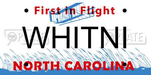 WHITNI North Carolina License Plate