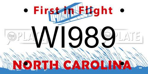 WI989 North Carolina License Plate
