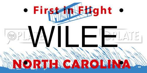 WILEE North Carolina License Plate