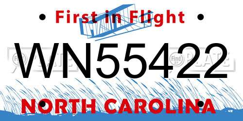WN55422 North Carolina License Plate
