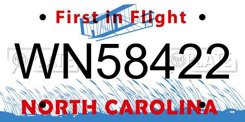 WN58422 North Carolina License Plate