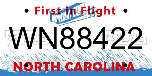 WN88422 North Carolina License Plate