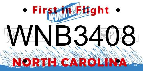 WNB3408 North Carolina License Plate