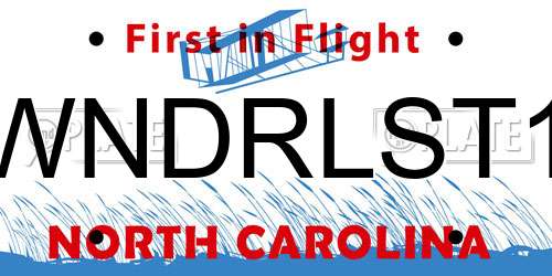 WNDRLST1 North Carolina License Plate