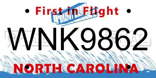 WNK9862 North Carolina License Plate