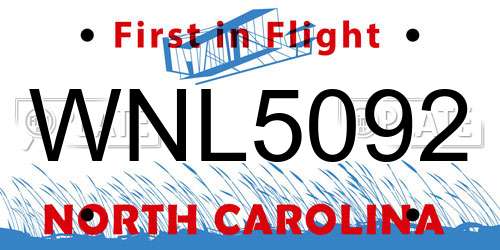 WNL5092 North Carolina License Plate