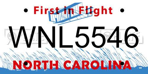 WNL5546 North Carolina License Plate