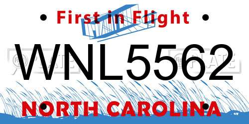 WNL5562 North Carolina License Plate