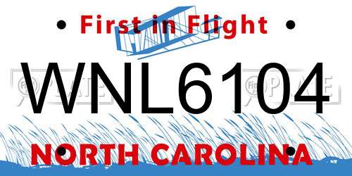 WNL6104 North Carolina License Plate