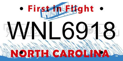 WNL6918 North Carolina License Plate