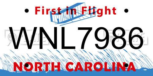 WNL7986 North Carolina License Plate