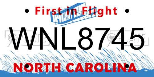 WNL8745 North Carolina License Plate