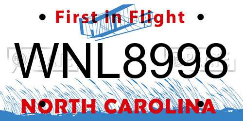 WNL8998 North Carolina License Plate