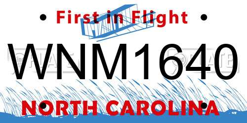 WNM1640 North Carolina License Plate