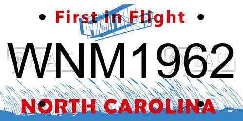 WNM1962 North Carolina License Plate