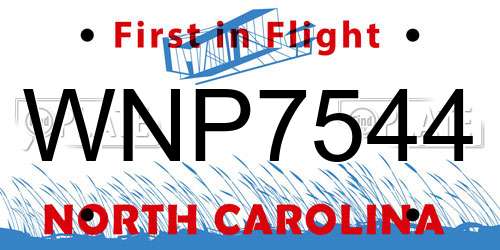 WNP7544 North Carolina License Plate