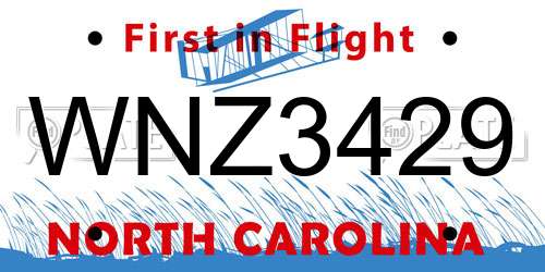 WNZ3429 North Carolina License Plate