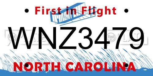 WNZ3479 North Carolina License Plate