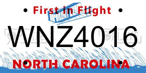 WNZ4016 North Carolina License Plate