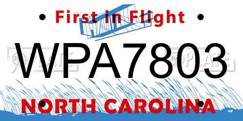 WPA7803 North Carolina License Plate