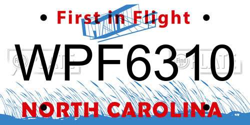 WPF6310 North Carolina License Plate