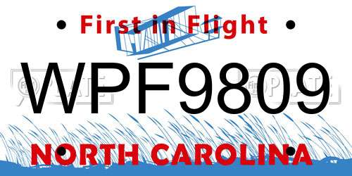 WPF9809 North Carolina License Plate