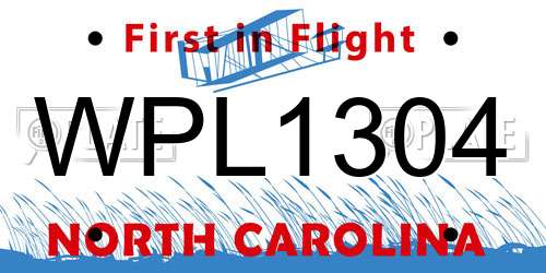 WPL1304 North Carolina License Plate