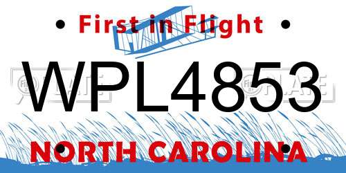 WPL4853 North Carolina License Plate