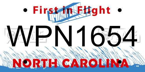 WPN1654 North Carolina License Plate