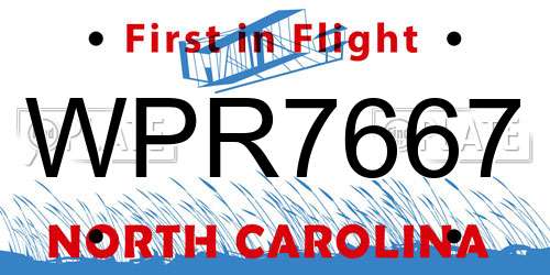 WPR7667 North Carolina License Plate