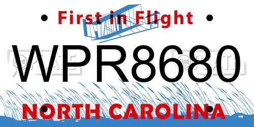 WPR8680 North Carolina License Plate