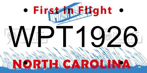 WPT1926 North Carolina License Plate