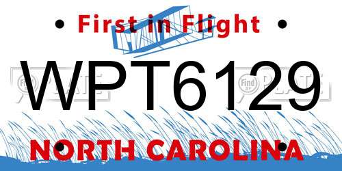 WPT6129 North Carolina License Plate