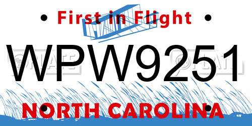 WPW9251 North Carolina License Plate