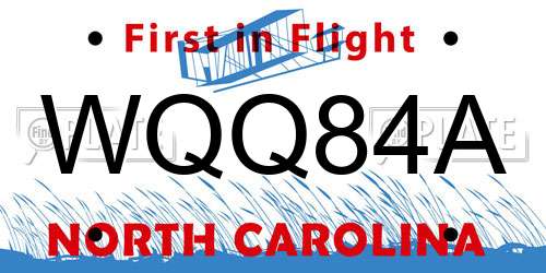 WQQ84A North Carolina License Plate