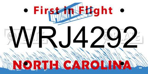 WRJ4292 North Carolina License Plate