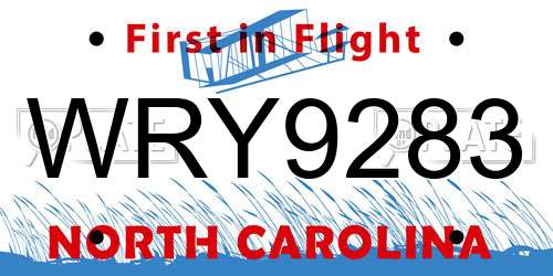 WRY9283 North Carolina License Plate