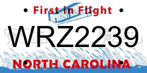 WRZ2239 North Carolina License Plate