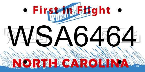 WSA6464 North Carolina License Plate