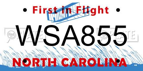 WSA855 North Carolina License Plate