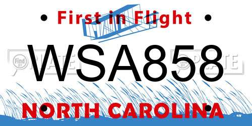 WSA858 North Carolina License Plate