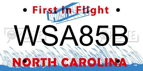 WSA85B North Carolina License Plate