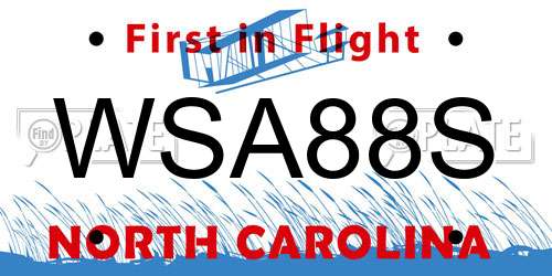WSA88S North Carolina License Plate